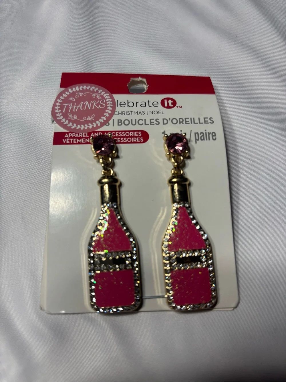 New Celebrate It Hot Pink champagne Bottle Dangle Earrings with Gold Tone Accent